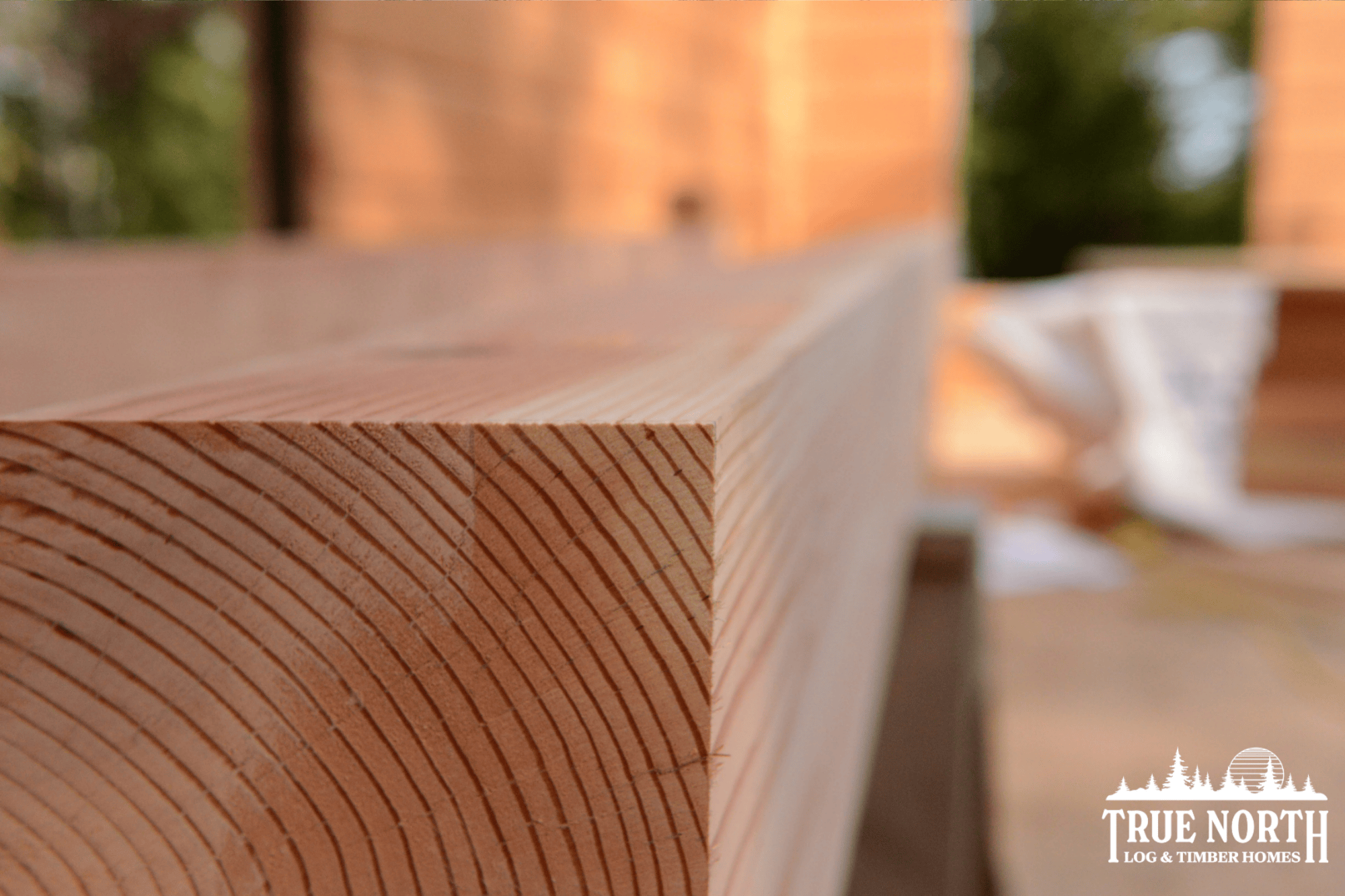 This image shows milled timber on site at a True North Log & Timber Home. 